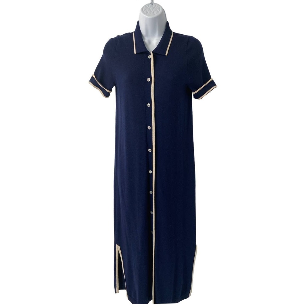 J.Crew Navy Button Down Short Sleeve Merino Wool Blend Knit Maxi Dress XS